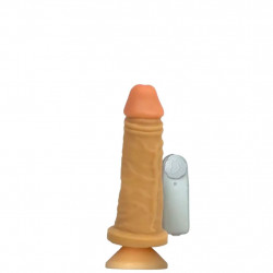 Pênis  Silicone com vibrador externo, escroto,ventosa 15x3,5cm